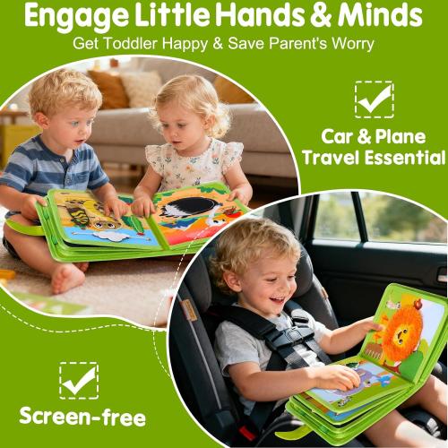 Wild-Animals Busy Book for Toddlers 1-3, Quiet Activity Books for Toddlers 1 Year Old, Montessori Toys Busy Board for 1 2 3 Year Boy Girl Gift Educational Airplane Travel Toy Valentines Birthday Gifts