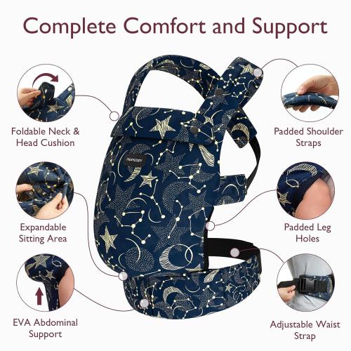 Momcozy Baby Carrier - Ergonomic, Cozy and Lightweight Carrier for 7-44lbs, Effortless to Put On, Ideal for Hands-Free Parenting, Enhanced Lumbar Support, Starry Night