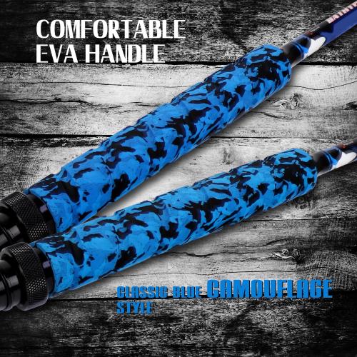 Fiblink Saltwater Fishing Rod 1Piece/2Piece Offshore Trolling Rod Big Game Deep Sea Rod Conventional Boat Blue Camouflage Fishing Pole(5'6/6'/7')