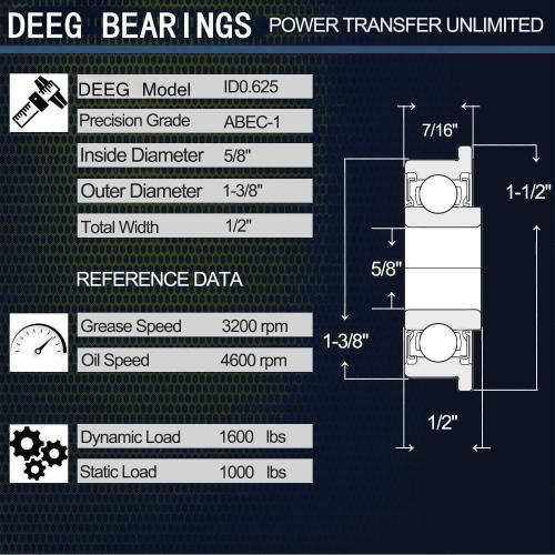 DEEG 10 PCS 5/8 x 1-3/8 flanged Ball Bearing Lawn Mower Wheel Bearings Carts Wheel Bearing.Replacement for JD AM118315, AM35443, Stens 215-038, 215-061,Oregon 45-047, MTD 741-0141 ＆ Ariens 0546200…