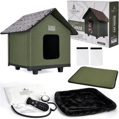 Color olive Heated Cat House for Outside - Cat Houses for Outdoor Cats - Heated Cat House - Outdoor Cat House - Cat Houses for Indoor Cats