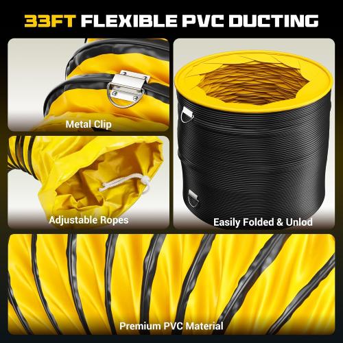 12 Inch High-Portable Exhaust Fan, 3500CFM 550W with 33FT Duct Hose, Low-Noise Industrial Portable Ventilator Blower for Basements, Workshops, Warehouses, Confined Spaces