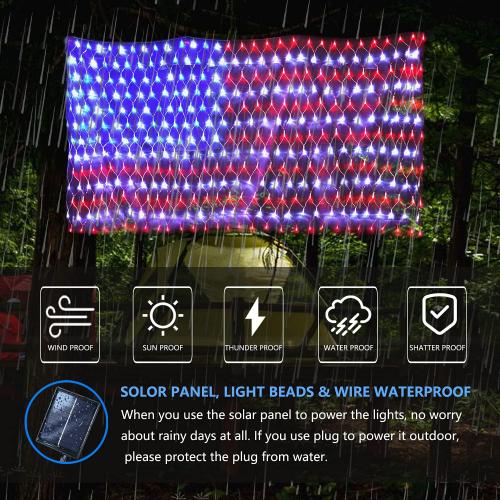 Solar American Flag String Lights - Waterproof 420 Led Solar Powered Flag Net Light for 4th of July Memorial Day Decorations Yard Garden Christmas Festival Holiday Patriotic Party Decoration Outdoor