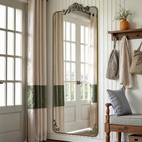 Full Length Mirror, 65x22 Floor Mirror Freestanding with Carved Metal Frame, Full Body Mirrors for Living Room, Standing, Hanging, Leaning Mount, Bronze, Luxury Style