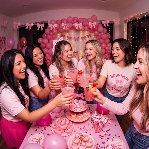 60 Pcs 12 oz Plastic Stemless Wine Glasses Party Disposable Clear Cups for Birthday Baby Shower(Pink Bow Style)