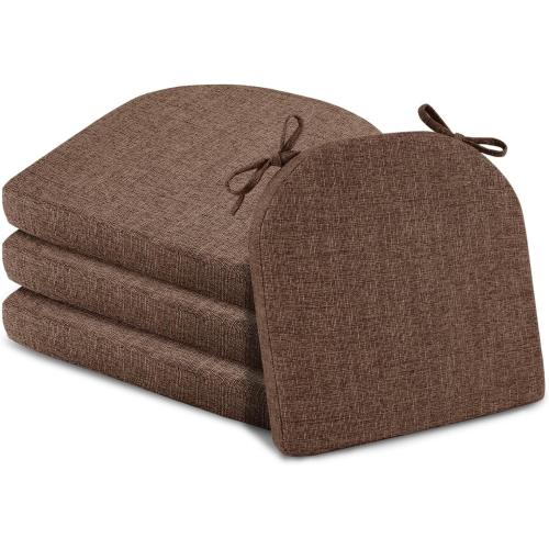 Basic Beyond Chair Cushions for Dining Chairs 4 Pack, Kitchen Chair Cushions with Ties and Non Slip Backing, 16 x 16 inches Chair Pads for Dining Chairs (Brown)