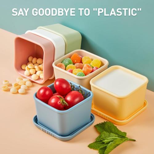 ISSEVE 8Pack 6oz Silicone Snack Containers for Kids with Lids, Reusable