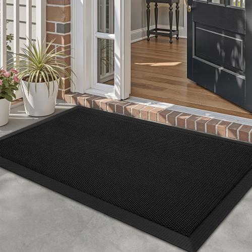 LUMI Front Door Mat for Outside Entrance 32''x47'', Heavy-Duty Dirt-Trapping Doormat with Durable Non-Slip Rubber Backing, Stain & Fade-Resistant Entry Mats, Black