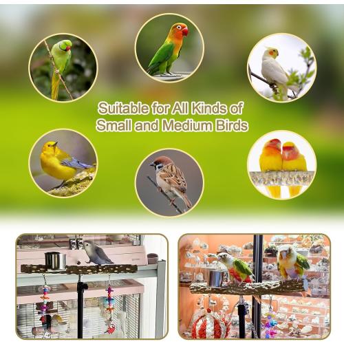 16-63 Inch Height Adjustable Bird Perch Pepper Wood Parrot Training Perch Stand with Feeding Cups and Swing Toy Parakeet Perches Indoor and Outdoor Parrot Stands for Small to Medium Bird