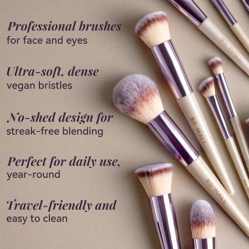 BS-MALL Makeup Brush Set 18 Pcs Professional Foundation Powder Concealers Eyeshadow Blush Synthetic Makeup Brushes with Labeled instruction Black Case Upgraded Version | Professional Foundation Powder Concealers Eyeshadow Blush Synthetic Makeup Brushes
