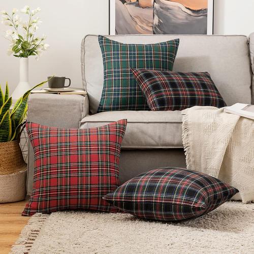 MIULEE Christmas Set of 2 Scottish Tartan Plaid Throw Pillow Covers Farmhouse Classic Decorative Outdoor Square Cushion Cases for Home Decor Sofa Couch 18x18 Inch, Red
