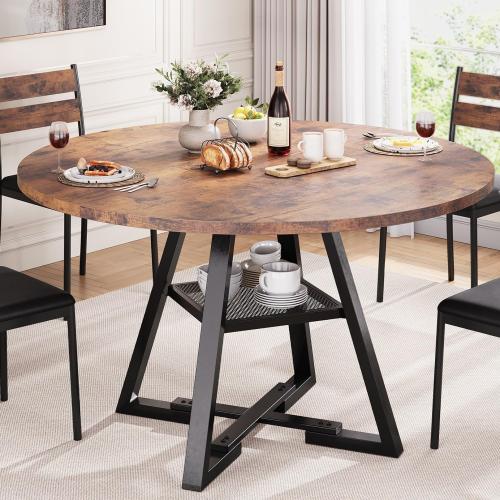 Round Dining Table for 4,Kitchen Dining Room Circle Dinner Pedestal Table,Space Saving Wood Kitchen & Dining Room Furniture (Vintage,)