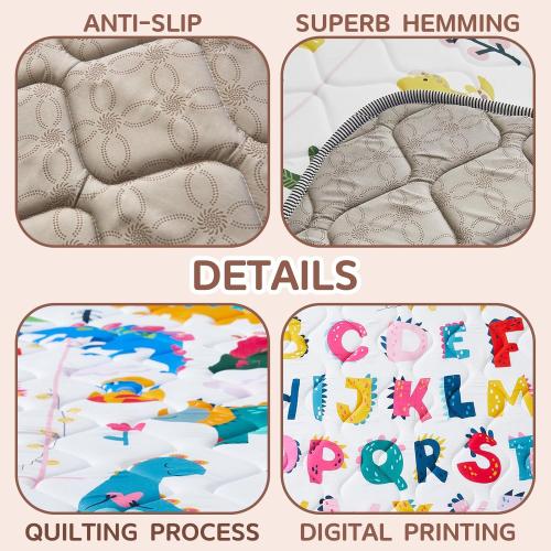 Baby Play Mat - Thicken 50x50 Inch Soft Foam Crawling Mat for Playpen & Floor, Non-Slip Waterproof Playmats for Infants & Toddlers, Portable Foldable & Machine Washable, Dinosaur & Letters