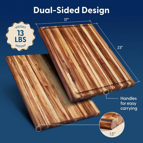 Extra Large Cutting Board | Teak Edge Grain Cutting Board for Kitchen with Juice Groove | Perfect for Charcuterie | Gift Box Included | 23x17x1.5 in