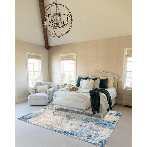 Lahome Modern Abstract Washable Area Rugs 5x7, Soft Living Room Rug Non Slip Stain Resistance, Faux Wool Floor Carpet for Bedroom Dining Room Nursery Kids Playroom,Blue/Grey