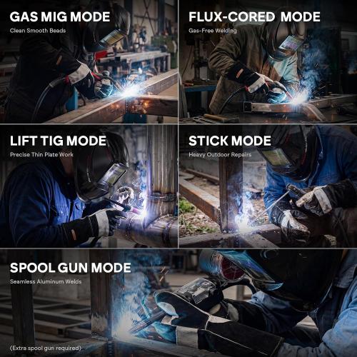 YESWELDER 205A MIG Welder, 110V/220V Dual Voltage, 5 in 1 Gas MIG/Flux Core MIG/Spool Gun MIG/Lift TIG/Stick Multiprocess LED Digital Display Aluminum MIG Welding Machine MIG-205DS PRO
