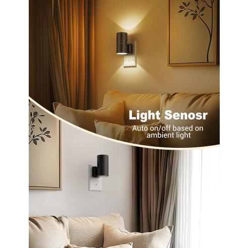 Night Lights Plug into Wall, Dimmable Night Light Plug in, Modern Night Lights with Dusk to Dawn Light Sensor, Soft White 3000K, 0-100LM Adjustable Brightness Nightlight for Hallway Bedroom, 2 Pack