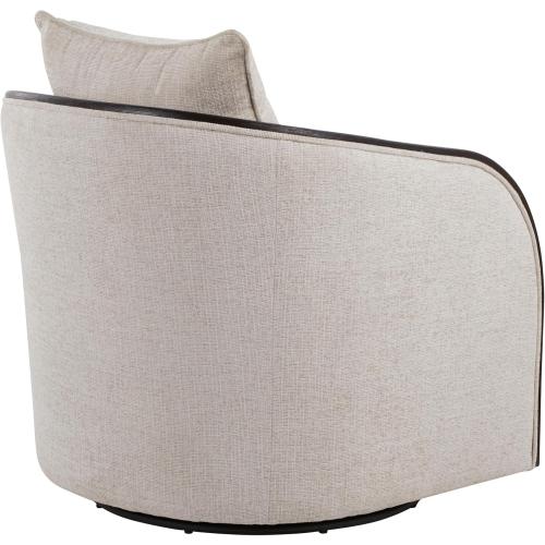 LumiSource Gemma Upholstered Contemporary Swivel Accent Chair in Espresso Wood and Fabric, Living Room Upholstered Accent Swivel Chair (Sand)