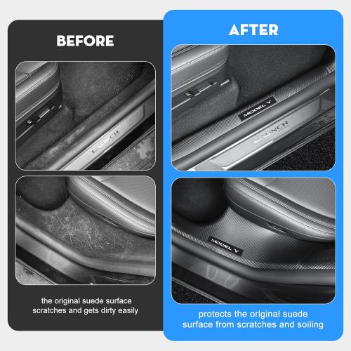 8PCS Door Sill Protector for Tesla Model Y Juniper Door Entry Guard Anti-Kick Full Protect Door Entry Cover for 2025-2026 New Model Y Juniper Interior Accessories(Carbon Fiber Pattern)