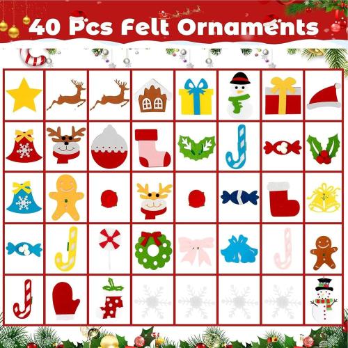 Felt Christmas Tree Set, Festive DIY Decoration, 98x69cm, Winter Holiday Children Activity Craft with String Lights, Felt Christmas Tree Set with Ornaments, Decorative for Wall Window