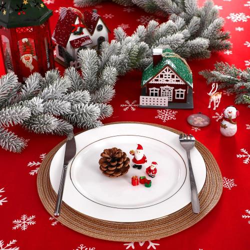 Oudain 2 Pcs Christmas Stretch Table Cover 6 Feet Red Green and Gold Xmas Spandex Table Clothes Christmas Trees Snowflake Party Decorations for Holiday Party Celebration Picnic Dinner Decor