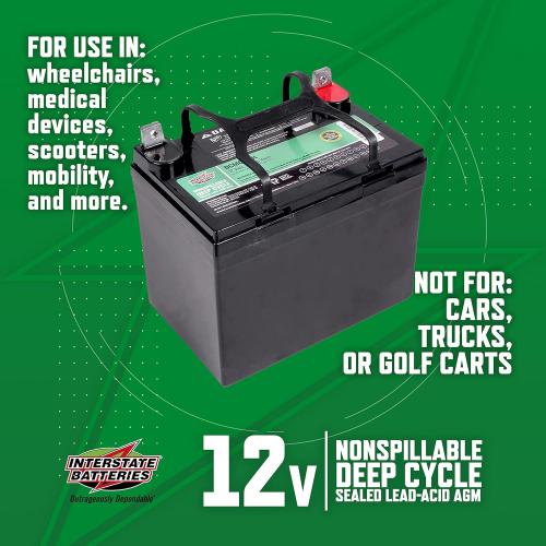 Interstate Batteries 12V 35Ah Deep Cycle Mobility Battery (Group U1 or GT9L) VRLA SLA AGM (L Terminal) Rechargeable Replacement for Scooters, Medical Devices, Wheelchairs (DCM0035L)