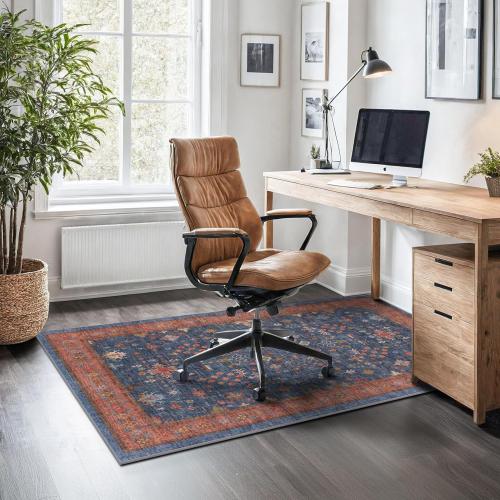 Large 3x5 Kitchen Rug Non Slip Machine Washable, Throw Rugs for Entryway Indoor, Floor Mat, Home Office Under Chair - Stain Resistant Non Skid Rubber Backing, Tribal Farmhouse Décor (3x5 Navy Blue)