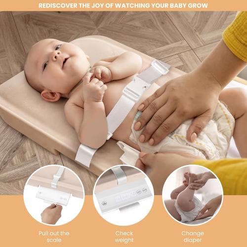 Baby Changing Pad, Luxury Baby Scale, 2-in-1 Baby Smart Scale and Change Pad, Waterproof, Wipeable Changing Pad with Safety Belt, Non-Slip Pad for Dresser, Easy to Clean & Portable Pad