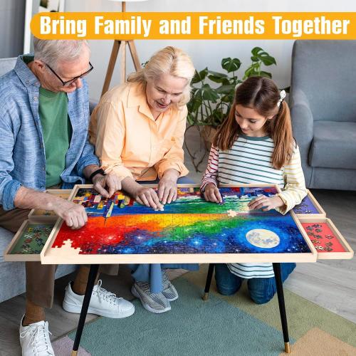 Puzzle Board with Drawers Rotatable 360-Degree Wheels and Cover 34 x 26 1500 Piece Wooden Jigsaw Puzzle Table Storage Organizer Portable Lightweight Design