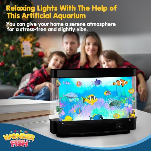 Artificial Fish Tank Virtual Ocean Toy - Mini Office Desk Aquarium, Moving Motion Lamp Night Light with, Fun Gift for Kids and Adults
