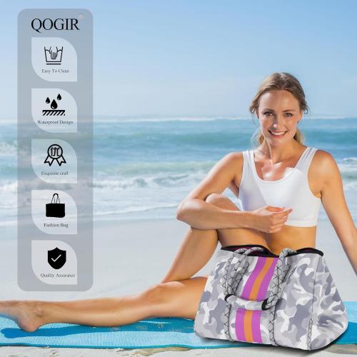 QOGiR Neoprene Multipurpose Beach Bag Tote with Inner Zipper Pocket