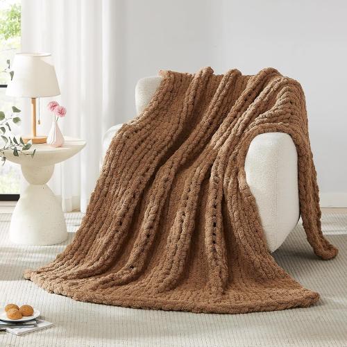TAN 40x50 L'AGRATY Chunky Knit Blanket Throw - Soft Chenille Yarn Throw Blanket 40x50： Handmade Thick Cable Knit Crochet Blanke - Large Knit Blanket Chunky Rope Knot Throw Blanket for Couch Sofa Bed Home Decor