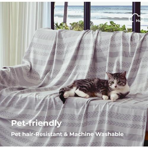 Cooling Throw Blanket for Couch 50x70 inches -70% Rayon Derived from Bamboo & 30% Cotton Breathable Blanket for Hot Sleepers，Lightweight and Soft，Light Grey，Large Throw Blankets for Summer