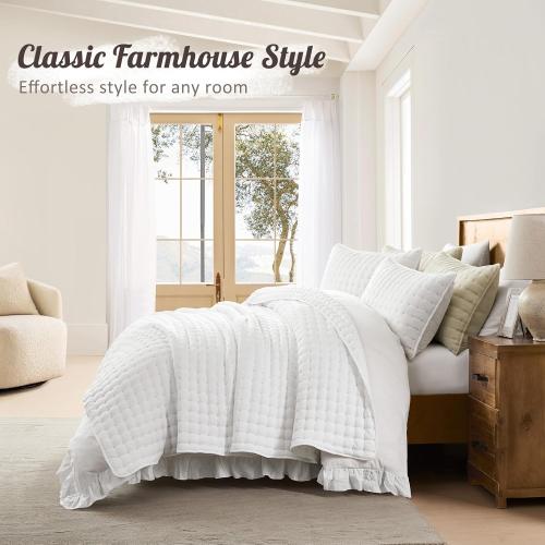 WDCOZY White King Size Quilt Bedding Sets with Pillow Shams, Lightweight Soft Bedspread Coverlet, Quilted Blanket Thin Comforter Bed Cover, All Season Summer Spring, 3 Pieces, 104x90 inches (Gently used condition)