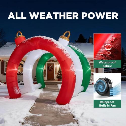 10.5 FT Christmas Inflatables Ornament Tunnel Arch Outdoor Decorations, Blow Up Walk-Through Archway Yard Decor for Garden Lawn Xmas Display