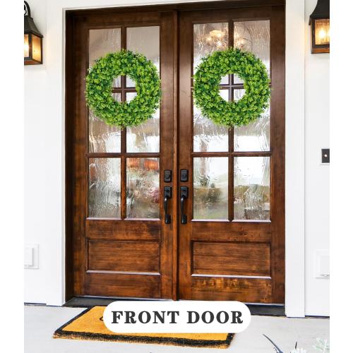 2Pack 18in Boxwood Wreaths, Artificial Preserved UV Resistant Green All SeasonsWinter Spring Summer Door Wreaths for Front Door Outdoor Indoor Farmhouse Porch All Year Round
