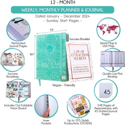 Deluxe 2026 Planner Weekly and Monthly | Law of Attraction Planner with Productivity App | 12-Month for Productivity, Gratitude & Goal Setting | Includes Foldable Vision Board, Gift Box & Stickers