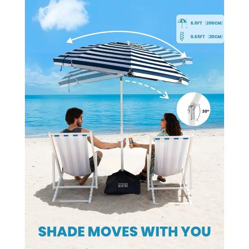 OutdoorMaster 7.2ft Beach Umbrellas for Sand with Sandbag & Anchor