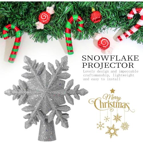 Christmas Tree Topper Lighted With 6 Projection Modes: Built-in 360° Led Rotating Projector Snowflake Tree Topper 3d Christmas Tree Decor Christmas Projector For Xmas Holiday Christmas Tree Decoration
