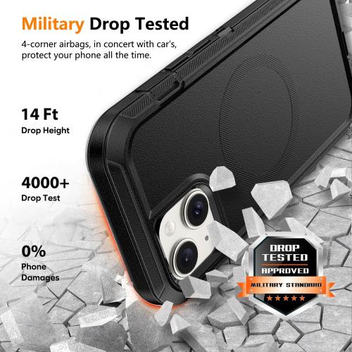 TUTUKII Magnetic for iPhone iPhone 15, 14 & 13 Case with Belt Clip Holster,Black