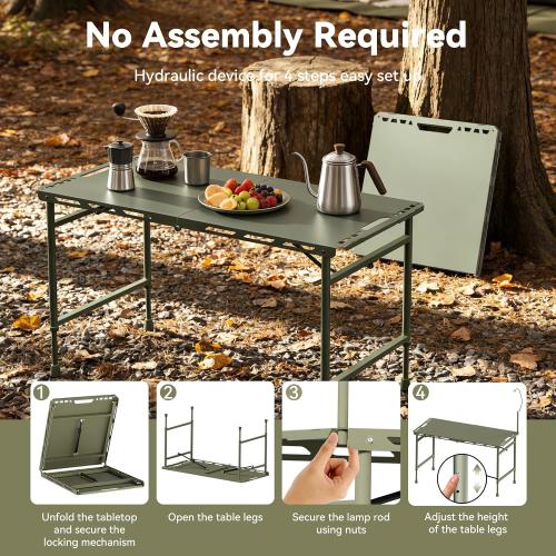 3.4 Ft Folding Camping Table - 12 lb Lightweight Portable Picnic Table with Adjustable Height & Carry Handle - Large Folding Table for Outdoor BBQ, Beach, Hiking & Home