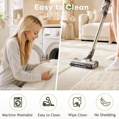Area Rugs,Upgrade Non-Slip Fluffy Soft Rugs for Living Room,Large Shag Ivory Fuzzy Plush Rug,Shaggy Big Carpets for Bedroom,Kids Boys Girls Dorm Nursery Decor with Over 99 pcs Pile fibers
