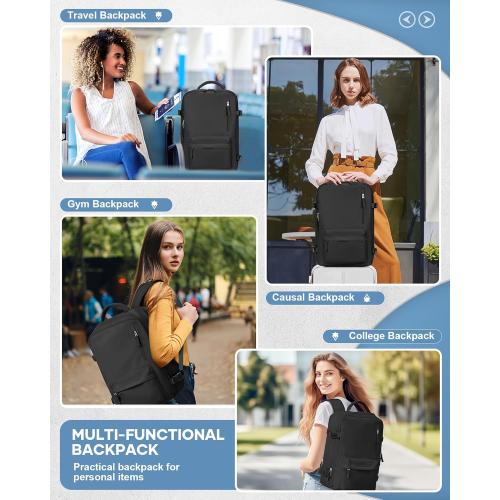 VECAVE Carry On Backpack for Women,Large Travel Backpack Flight Approved,Waterproof 15.6 Inch Laptop Backpack Business Work Backpacks Men Mochila De Viaje Black