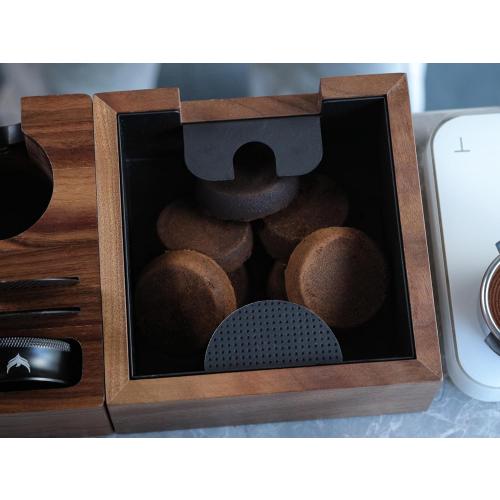 Wooden Espresso Knock Box Walnut Dump Bin for Coffee Grounds Disposal Durable, Shock-Absorbent Espresso Machine Accessories, Easy to Clean Tamping Station