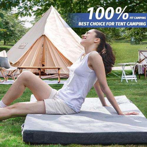 GREY CYMULA CertiPUR-US Memory Foam Camping Mattress Pad, Portable Foam Sleeping Pad for Camping, Roll up Sleeping Mat for Adults Guest Floor Bed for Sleepover, Car, Tent SUV Cot Mattress