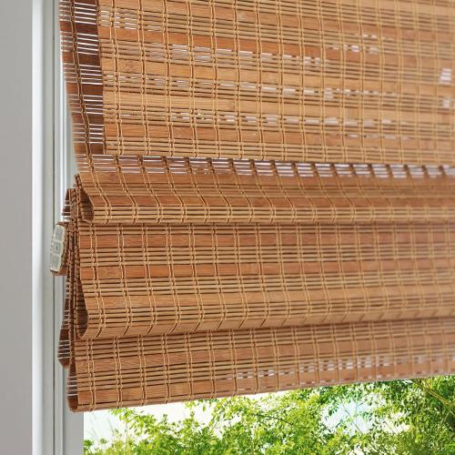 Cordless Wood Window Blinds, Bamboo Sheer Light Filtering Woven Roman Shades, Tiger Wood, 22.5 W X 48 H