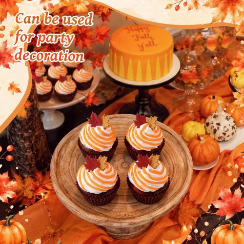 Novabright 4 Pcs Fall Fake Cupcakes Fall Tiered Tray Decor Foam Artificial Cupcakes Autumn Maple Leaf Farmhouse Decoration Thanksgiving Party Home Photography Props