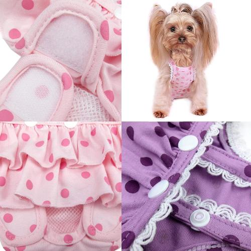 2 Pieces Washable Female Diapers with Suspender Comfort Reusable Doggy Diapers Reusable Puppy Sanitary Panties Dog Underwear Diaper for Small Girl Dogs in Period Heat (Pink&Purple,M)