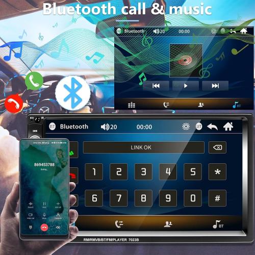 Podofo Double Din Car Stereo Radio 7 Inch Touch Screen Bluetooth Handsfree Mirror Link USB SD FM Audio Receiver with Backup Camera Wireless Steering Wheel Control