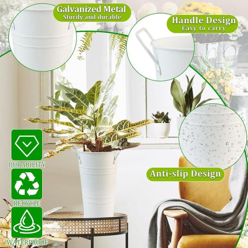 8 Pcs Galvanized Flower Bucket,Metal Vases for Flowers 10 Inch High,Flower Buckets for Flower Bar,Flower Bar Buckets Set Including Metal Flower Buckets,Liquid Chalk,Wooden Chalkboard,Hemp Rope